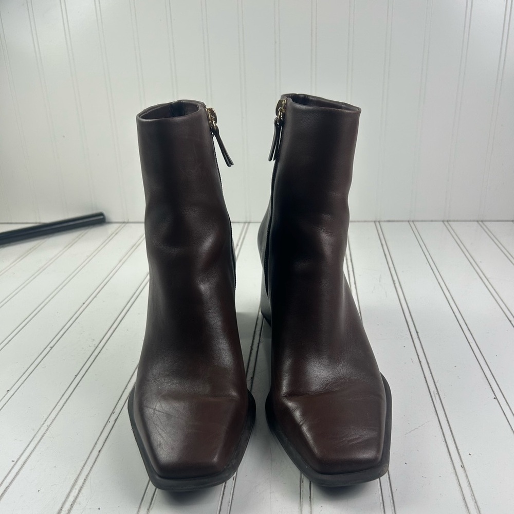 Gianni Bini Holy-Grail Brown Leather Block Heel Booties Womenโs Size 10M $140 - Picture 3 of 14